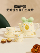 可爱陶瓷茶具套装带滤网，耐高温花茶茶杯，套装家用泡茶壶礼盒