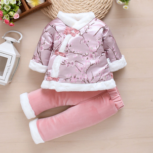 女童秋冬装衣服套装婴儿童保暖加绒加厚1-2岁3女宝宝棉衣过年唐装