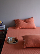 色织水洗棉夹棉橘色床笠单件床垫保护套全棉床罩褥子套席梦思加高