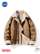 NASA联名美式复古麂皮羊羔绒外套男冬季加厚翻领外套潮流机车皮衣