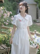 白色娃娃领衬衫裙女夏季小个子，初恋温柔甜美可爱法式仙女连衣裙子