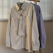 特大码300斤长袖玉米格子衬衫，男女春秋季美式复古高级感领带衬衣2