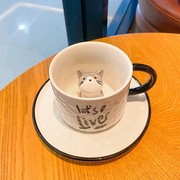 创意卡通动物3d猫咪陶瓷杯，手绘咖啡杯茶杯马克杯，耐高温套装成人杯