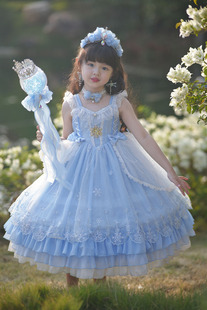 粗腿女童洛丽塔公主裙蓝色冰雪女王艾莎连衣裙四季款吊带裙长裙