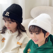 秋冬韩版儿童毛线帽子男女童时尚，字母瓜皮帽中大童，糖果色针织帽潮