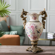美式乡村落地陶瓷花瓶，工艺品摆件创意，家居客厅玄关装饰陶瓷花插