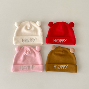 婴儿套头帽春秋款，新生儿宝宝帽子可爱刺绣小熊，婴幼儿胎帽冬天男女