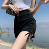 高货黑色抽绳短裤女夏季美式高街紧身打底裤高腰弹力外穿褶皱三分
