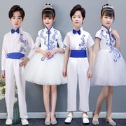 六一儿童青花瓷演出服连衣裙小学生幼儿园男女舞蹈表演服蓬蓬纱裙