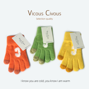 vicouscivous糖果色字母秋冬季保暖手套女冬学生，可爱针织触屏手套
