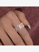 韩版小众设计镂空花朵戒指女冷淡风时尚简约百搭高级感开口食指戒