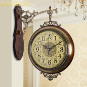 欧式实木双面挂钟美式钟表客厅，石英钟两面挂表复古创意静音时