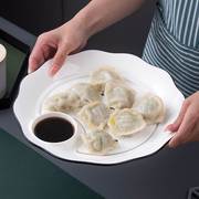 富彩陶瓷家用饺子盘简约双层沥水，饺子盘子带醋碟水饺，专用盘蒸鱼盘