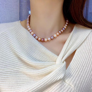 10mm天然色淡水珍珠近正圆极光小微瑕炫彩色女士珠宝珍珠项链9-