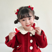 1对装 儿童新年头饰可爱毛绒红色立体兔耳朵发夹女童洋气拜年头饰