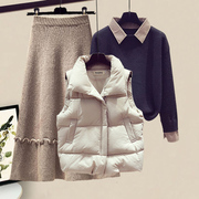 棉马甲150小个子冬装三件套洋气减龄冬季时尚穿搭裙子套装女秋冬