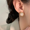 韩系几何方形猫眼石耳钉女法式复古小众独特耳环，气质高级感耳饰品