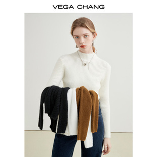 vegachang貂绒针织毛衫，女2023秋冬小个子，显瘦气质打底上衣