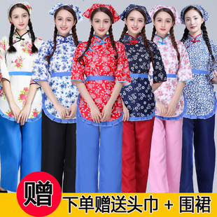 阿庆嫂演出服五四青年装，中老年秧歌服舞蹈碎花，采茶女村姑服装