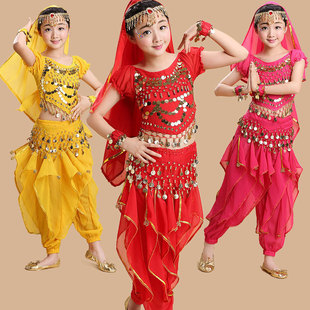 短袖旋转裤儿童，印度舞蹈服装演出服女童肚皮舞，新疆舞表演服