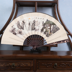 男士折扇10寸雕刻绢扇丝绸印刷古典工艺古风定制扇子中国风