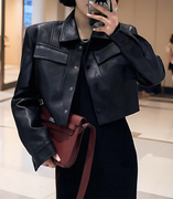 韩系黑色小香风皮衣外套，女2024春秋宽松夹克高级感复古短款.