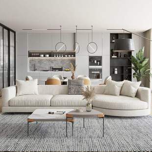 北欧布艺三四人沙发意式简约客厅大小户型异形科技布转角直排沙发