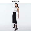 movbain2023秋季假两件拼接白边黑玫瑰半裙开衩设计长裙