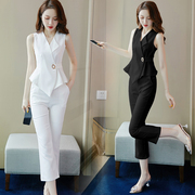 无袖西装高腰直筒九分裤韩版职业气质时尚，两件套装女夏季2024