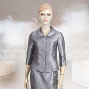 香港名师路 高端商务2件套 秋冬款七分袖优雅OL淑女亮灰色套装