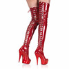 15cm过膝钢管舞女网红靴子亮面漆皮性感高跟后系带细跟大小腿女靴