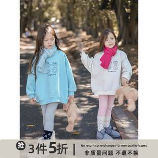 史豌豆(史豌豆)童装女童，卡通印花加绒卫衣，2023秋冬洋气女宝宝圆领上衣
