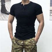 夏男短袖t恤弹力紧身衣健身圆领纯棉运动POLO恤衫黑白色显肌肉帅
