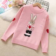 女童毛衣秋冬季2023洋气卡通兔子粉色上衣儿童加厚针织打底衫