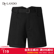 dtlando休闲短裤女高腰折边修身设计2023夏季黑色腰带短裤子