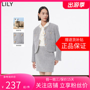 LILY2024春女装含绵羊毛时尚条纹小香风气质通勤短外套小个子