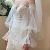 2023秋季新娘婚纱袖套褶皱蕾丝花朵浪漫仙女凹造型松紧假袖子
