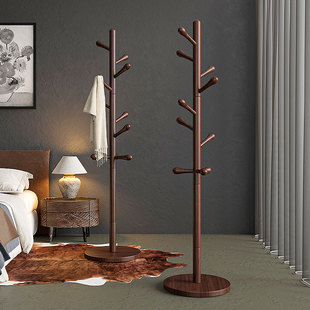 实木胡桃木质落地卧室挂衣架，意式简易衣服，挂架客厅立式榉木衣帽架