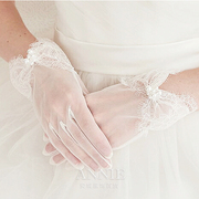 结婚新娘婚纱礼服晚宴手套韩式蕾丝绣花钉珠短款薄纱手套春夏复古