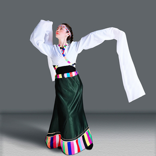 藏族水袖舞蹈服装上衣女汉唐古典舞练功服袖子，演出服雪纺红色飘逸