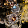 尼泊尔手工中古回流硬币戒指环女天然宝石镶嵌s925纯银食指首饰品
