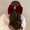 红色丝绒超大蝴蝶结珍珠发夹女后脑勺顶夹发卡高级感气质头饰发饰