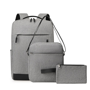 跨境大容量双肩包电脑包男布多功能三件套商务休闲背包