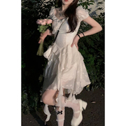 法式茶歇初恋白色连衣裙，仙女收腰气质纯欲荷叶，边不规则短裙子夏季