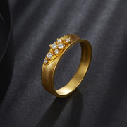宝创集18k黄金钻石戒指复古磨砂，古法黄金工艺真钻镶指环珠宝定制