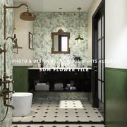 向日葵瓷砖 法式卫生间艺术植物花砖 南洋风复古厕所墙砖厨房地砖