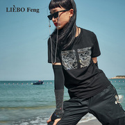 裂帛liebofeng设计师品牌，2024年甜酷重工亮钻国潮龙纹短袖t恤女