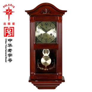 北极星挂钟纯铜机芯机械钟客厅实木家用摆钟上弦发条打点报时钟表