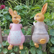 可爱卡通树脂爬缸情侣兔子摆件套装 仿真动物园艺花盆摆饰工艺品