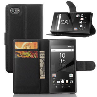 适用索尼 Z5 MINI手机壳 Z5 Compact皮套 荔枝纹左右开钱包保护套